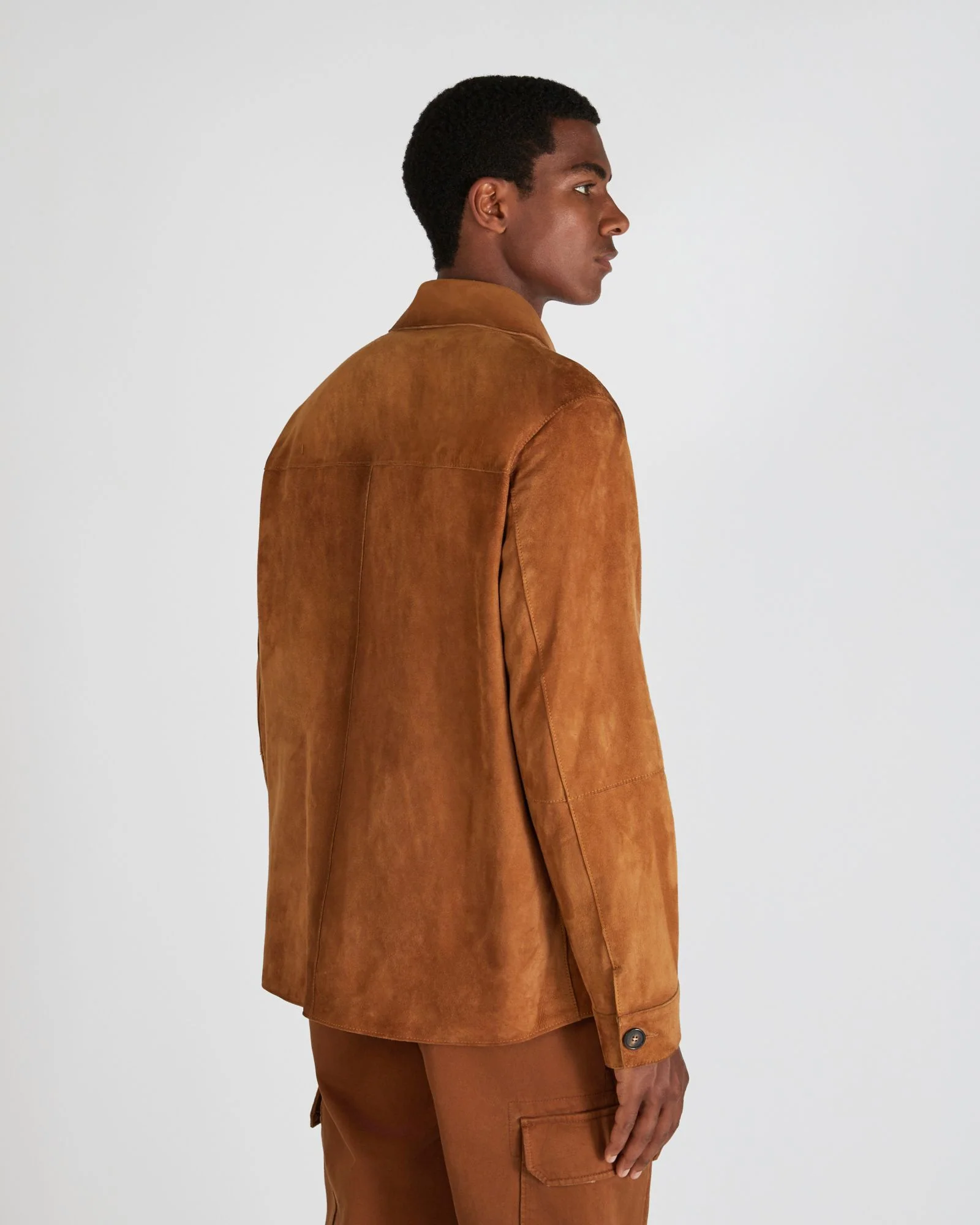 Loose fit leather suede overshirt - Image 3