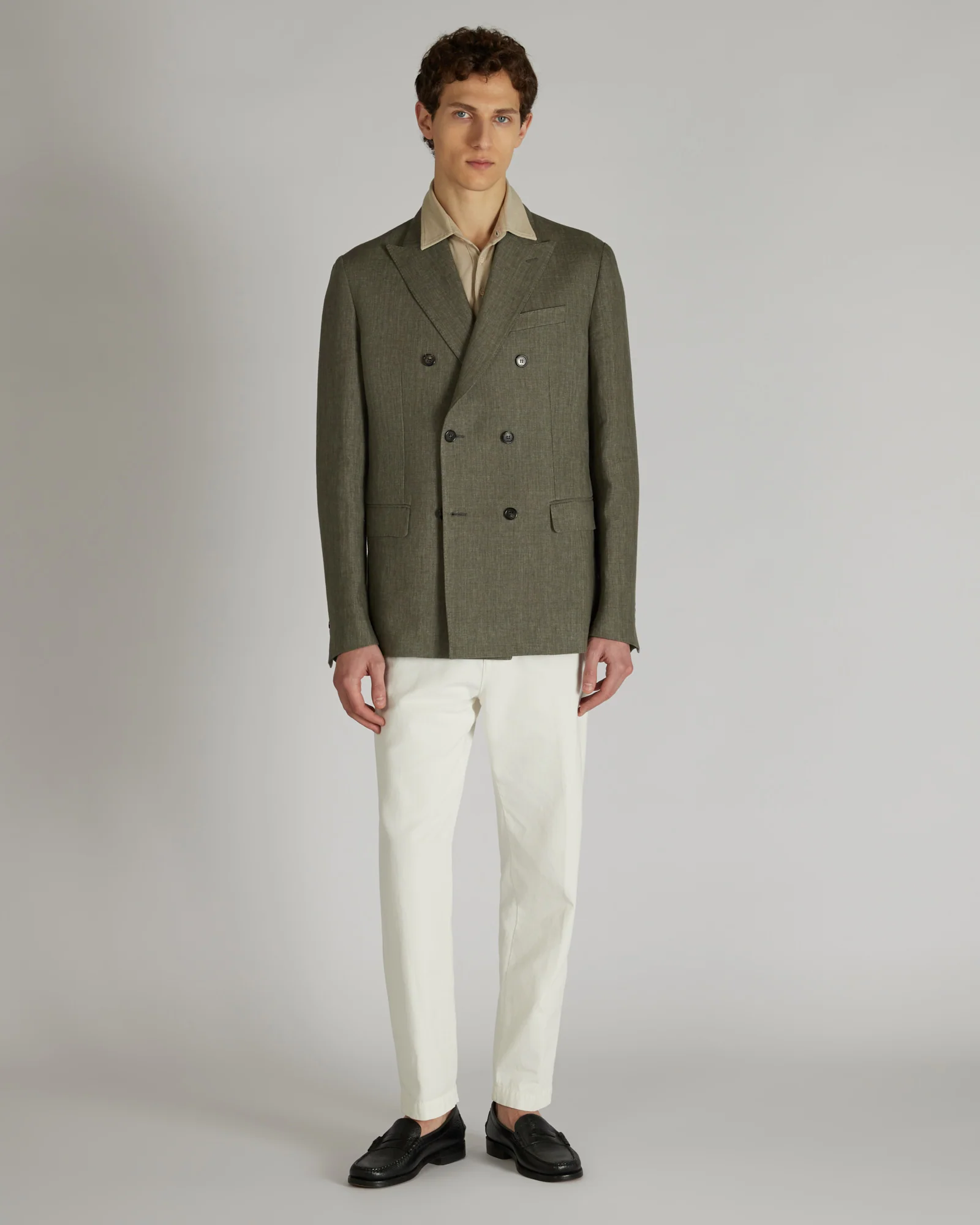 Slim-fit double-breasted delavé linen jacket - Image 5